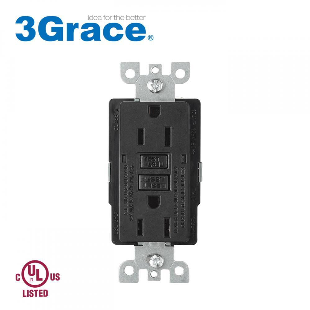 125V 15Amp Black GFCI Outlet For LED Light